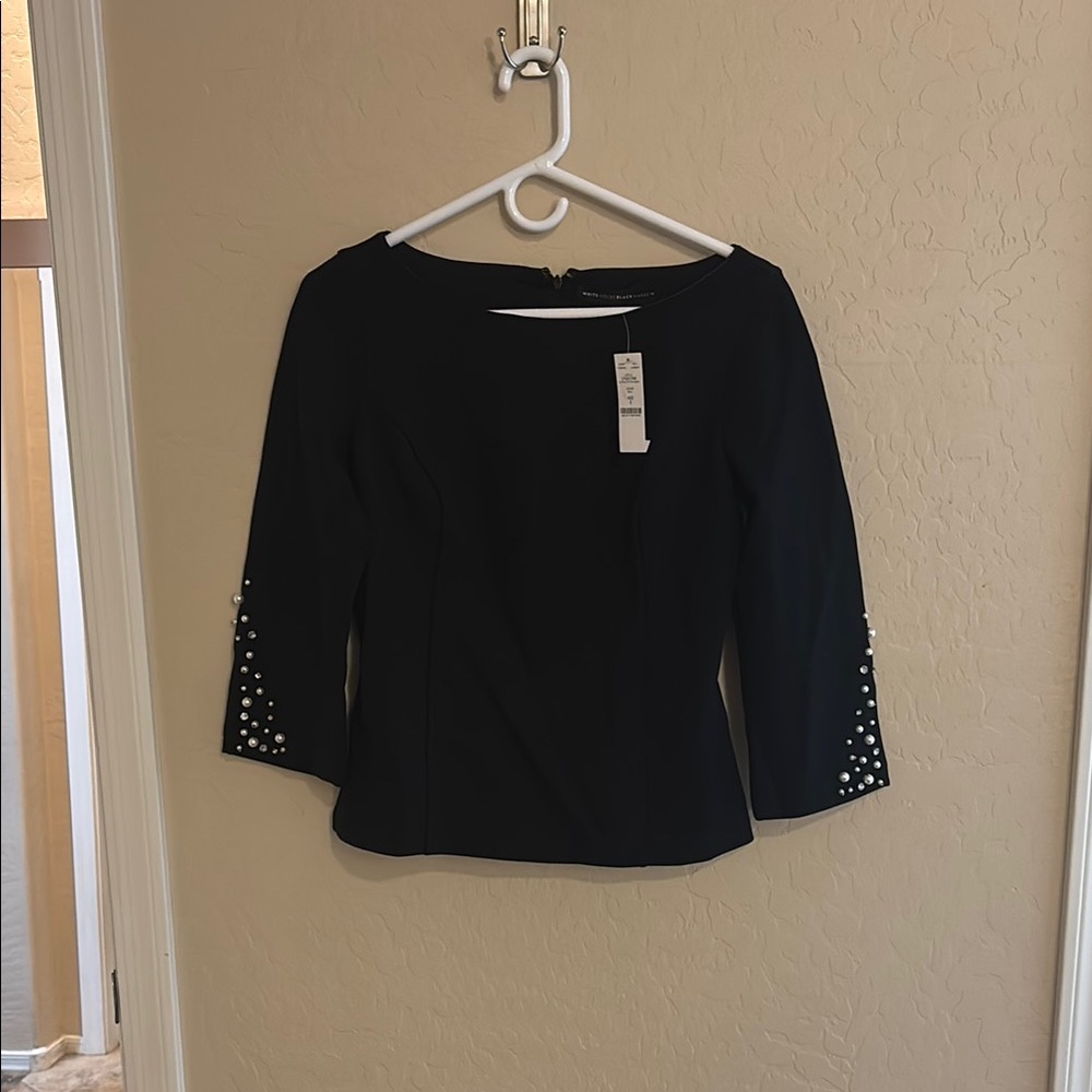 White House Black Market Black Fitted Embellished Blouse